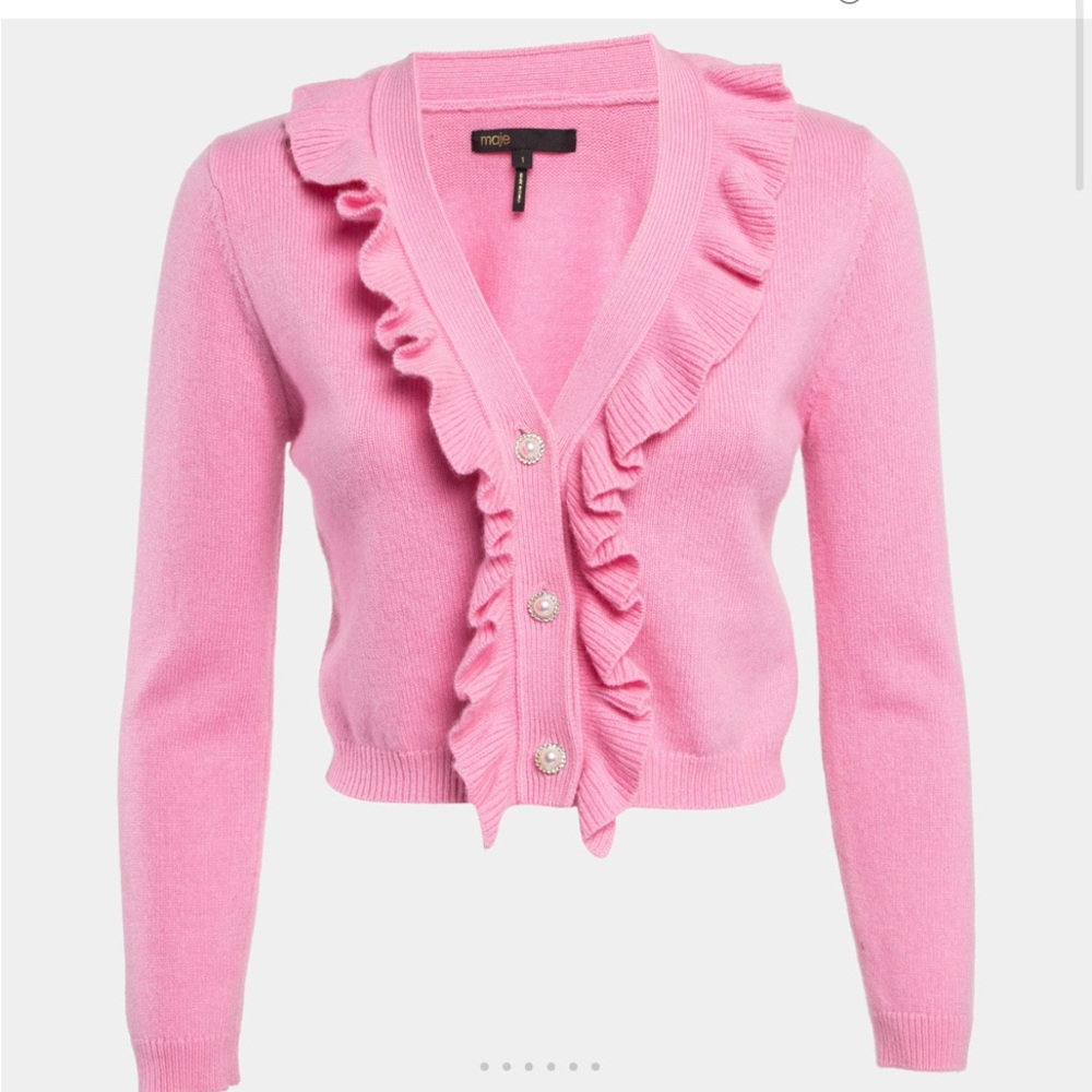 Maje Pink Ruffle Cardigan